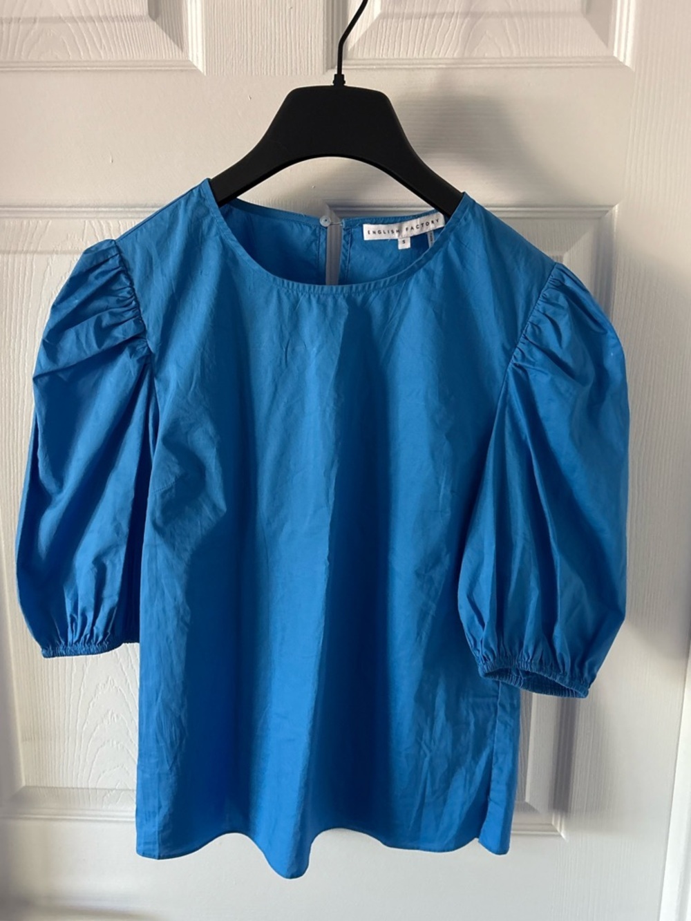 English Factory blue puff sleeve blouse Size S